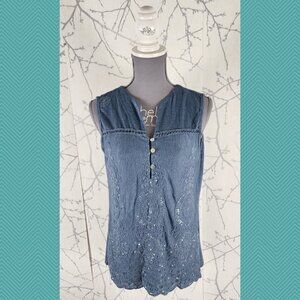 Bellambra Blue Floral Sequin Embroidered Popover Tank